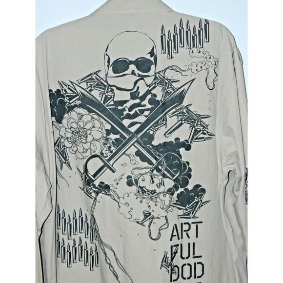 Artful Dodge Shirt Mens Size 4X Beige Button Up‎ Graphic Pockets Streetwear - Picture 3 of 9